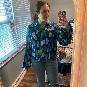 Floral Blue and Green Women's Blouse
